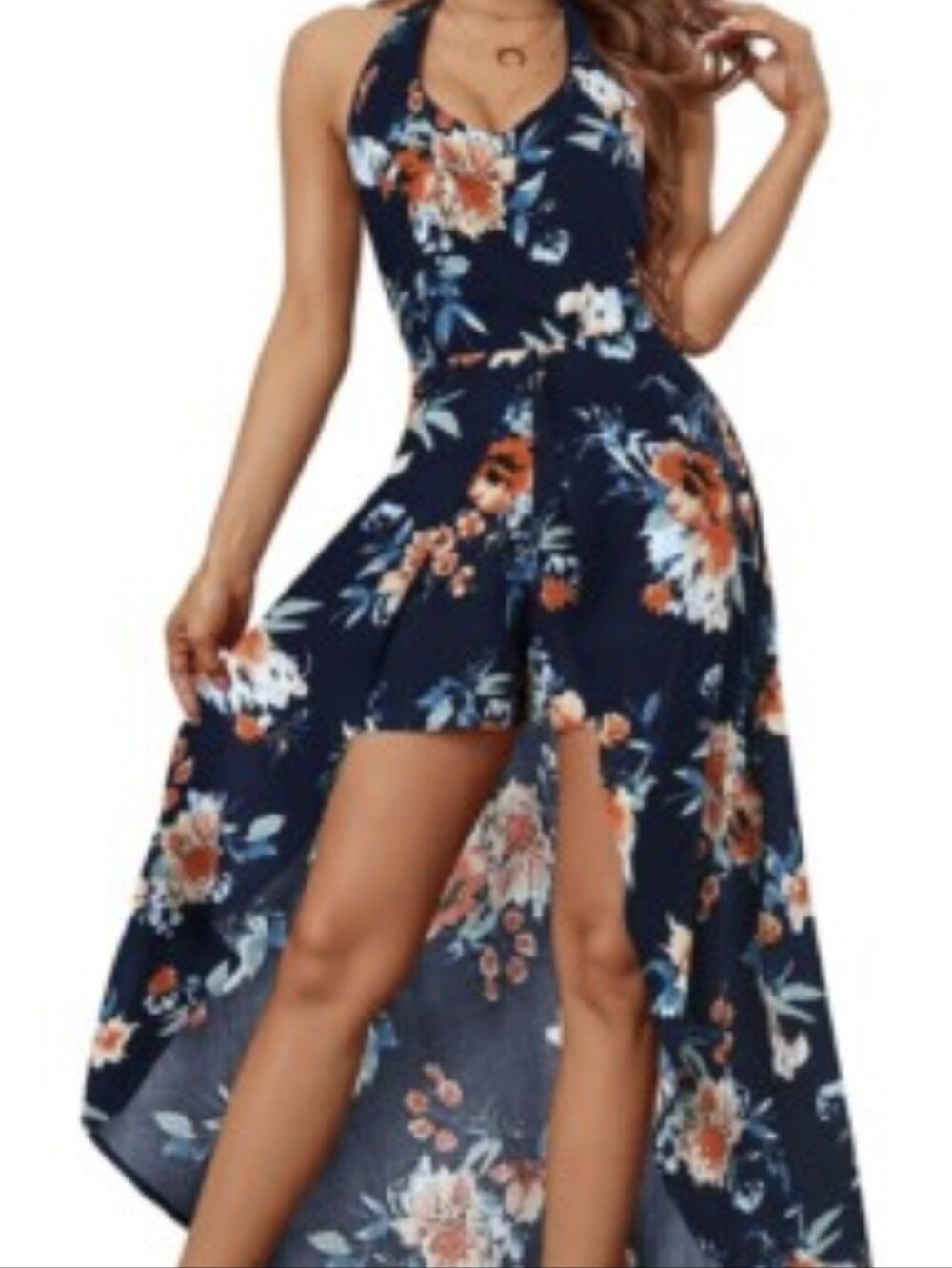 KorMei navy floral sleeveless maxi dress
